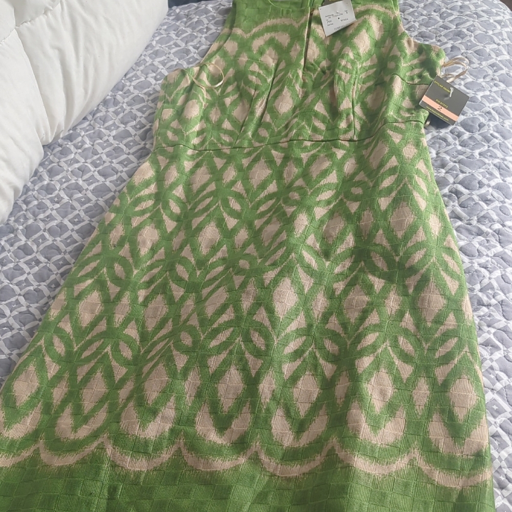 Taylor Green and Cream Textured Dress